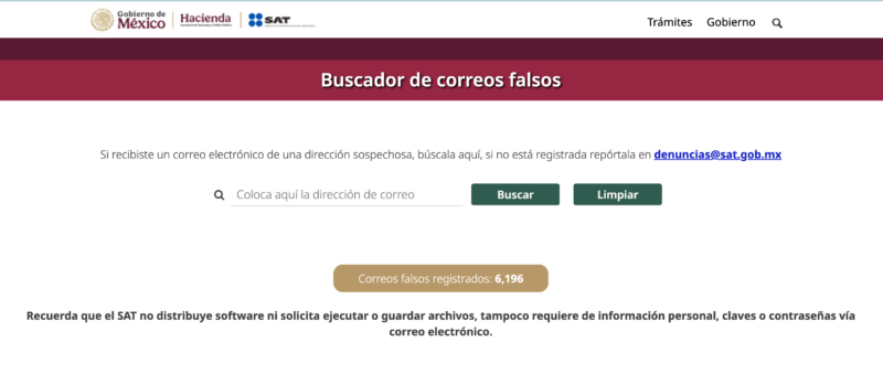 Buscador de correos falsos del SAT